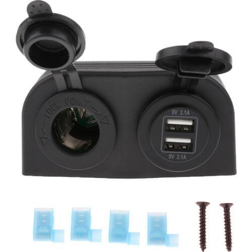 12V/24V Waterproof Dual USB Power Motorcycle Boat Car Cigarette Socket Plug