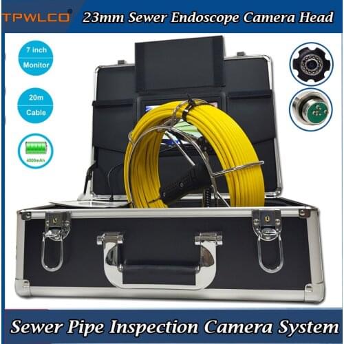 23mm Industrial Camera Head 7inch Screen 20m Sewer Inspection Camera Endoscope System With DVR And 12V4500MA Lithium Battery