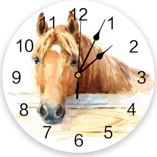 Animal Horse Watercolor Art 3D Wall Clock Modern Design Living Room Decoration Kitchen Clock Art Wall Watch Home Decor
