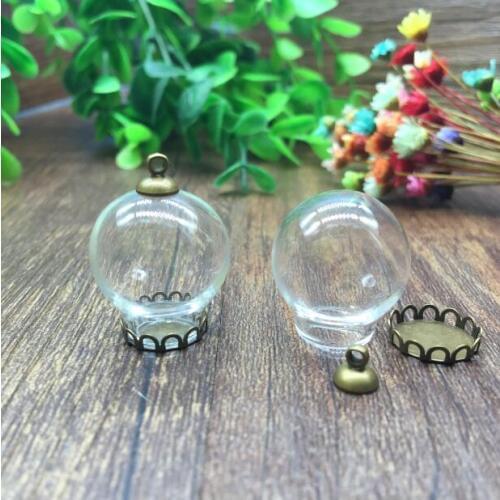 5sets/lot 20*12mm Glass globe with jewelry findings glass vial pendant glass bottle dome cover necklace pendant charms