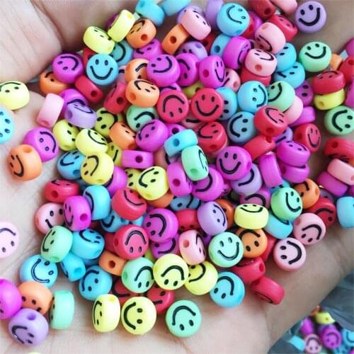 Mix Color 200pcs/Lot 4*7mm Oval Shape Acrylic Spaced Smile Face Beads For Jewelry Making DIY Design Charms Bracelet Necklace