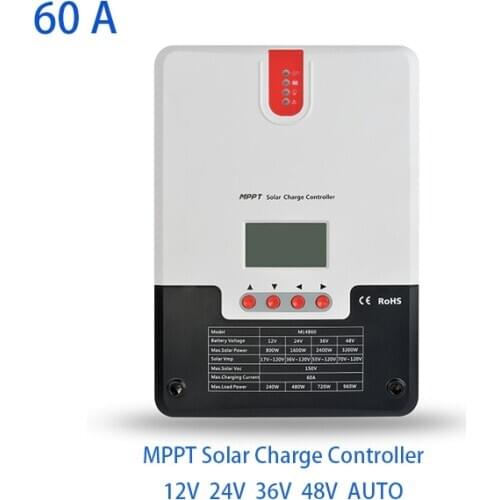 60A 12V 24V 36V 48V auto MPPT solar charge controller ML4860 with RS232 Work LCD display for Max 150V Solar Automatic