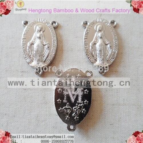 Free ship 80pcs/pack three hole alloy rosary centerpieces,Oval centre piece catholic Charm,Miraculous Mary Medal Rosary Part