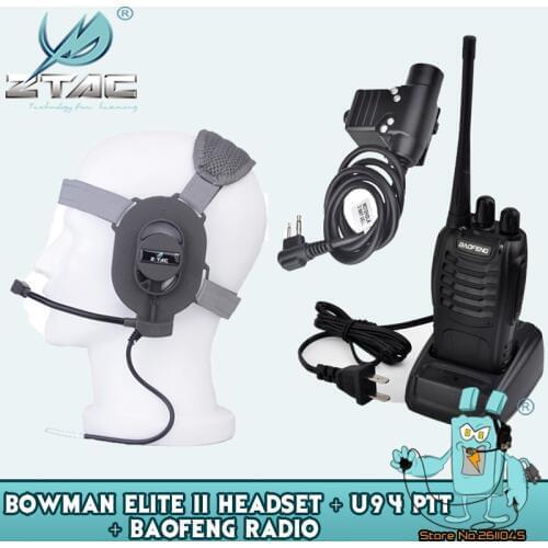Z-Tac Bowman Elite ii Tactical Headphones BF-888S Radio Baofeng Walikie Talkie With Z tac U94 Push Talk PTT Z027-S113