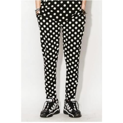 30-40 Men Korean Version Of The New Summer Black And White Wave Dot Printing Sports Casual Trousers Male Singer Plus Size Pants