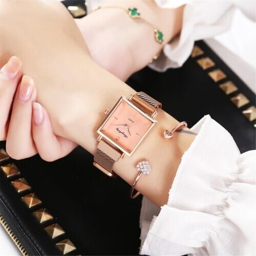 Quartz Watch without Numerals Scale Square Dial Watch for Women Stainless Steel Strap Casual Wristwatch Reloj Mujer Drop Ship