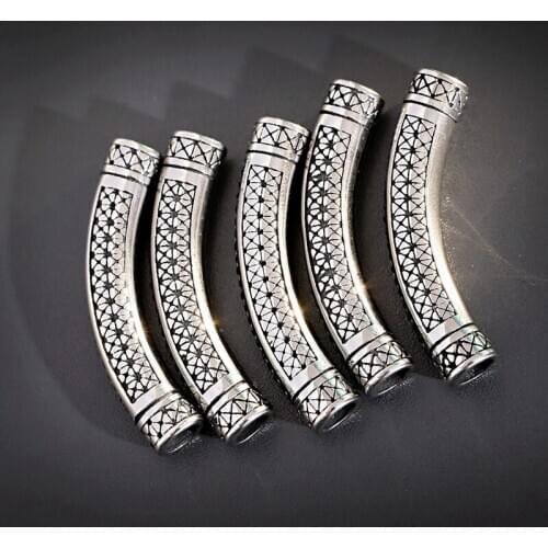 Classic Long Bending Tube Stainless Steel Bead Cylinder Charms Black CZ Loose Beads For Jewelry Bracelet Making DIY