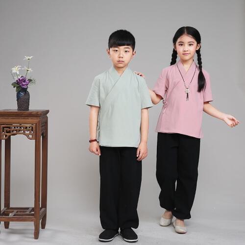 Children Chinese Trditional Costume Tops +Pants Hanfu Costume Outfit Boy Girls Kimono Costume Cosplay Tang Clothing 89