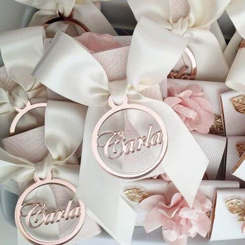50pcs Personalized Custom Baby Name and Initials Silver & Golden Mirror Tags, Wedding Gift Table Decoration (no box, no ribbon)