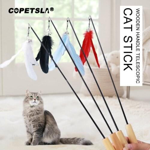 Interactive Cat Feather Toy Feather Teaser Stick Wand Pet Retractable Feather Bell Refill Replacement Catcher Product for Kitten