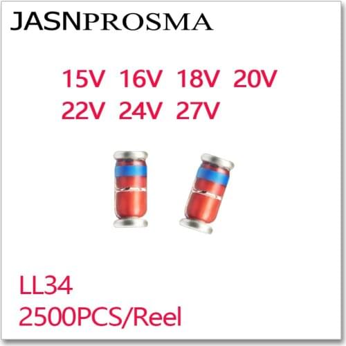 JASNPROSMA 2500PCS LL34 15V 16V 18V 20V 22V 24V 27V 1/2W SMD 1206 RoHS Silicon Planar Zener Diodes High quality