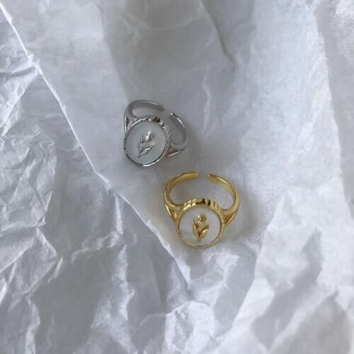 2021 Vintage Tulip Flower Ring For Girls White Imitation Shell Geometric Oval Open Index Finger Ring Bohemian Party Jewelry Gift