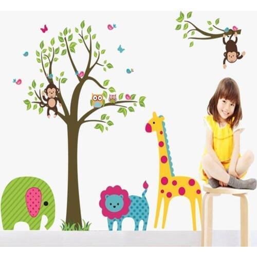 Creative Cartoon Animals Wall Stickers For Kids Room Removable PVC Wall Stickers Home Decor
