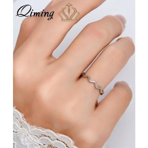 QIMING Trendy Wave Womens Ring Bohemian Beach Jewelry Simple Style Retro Boho Finger Rings Party Gift