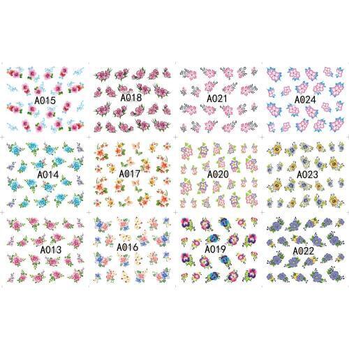 12 In 1 Nail Stickers Set Floral/Christmas/Animal/Cartoon Nail Art Water Transfer Decals Flower Tattoos Slider Manicure Stickers