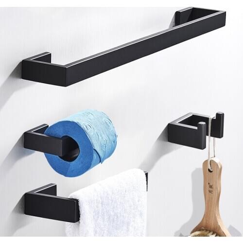 Bathroom Hardware Set Black Robe Hook Towel Rail Bar Rack Bar Shelf Tissue Paper Holder Toothbrush Holder Bathroom Accessories