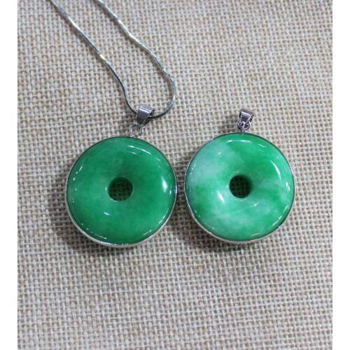 Natural jade 2 color pendant necklace surface old hole full of color