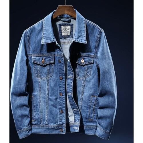 Autumn men casual denim jacket trend blue Jeans Coats plus size youth tops Long Sleeve Cotton Soft Multi-pocket outerwear