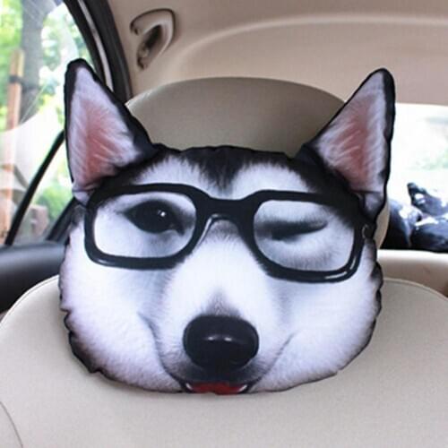 Neck Pillow 3D Simulation Cat Dog Animal Pattern Stuffed Toy Car Headrest Pillow Cushion Durable Cotton Car Interior Accessories