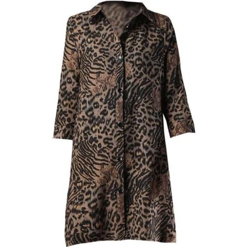 Plus size 5XL Blouse New Summer Vintage Middle-aged mother leopard Femme Oversized Three Quarter Sleeves Street Long Shirts