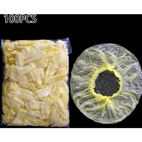100pcs Disposable Shower Caps Hat Waterproof Clear Spa Hair Salon Hotel One-off Bathing Elastic Shower Cap Bathroom Products