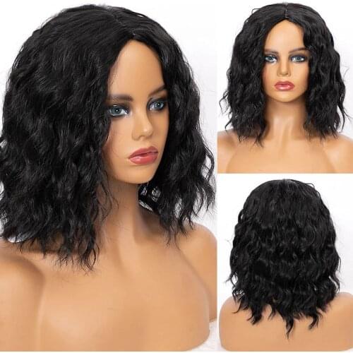 Amir Short Wavy Wig Black Synthetic Wigs For Women Soft Bob Hair Wigs Heat Resistant Daily Party Wig