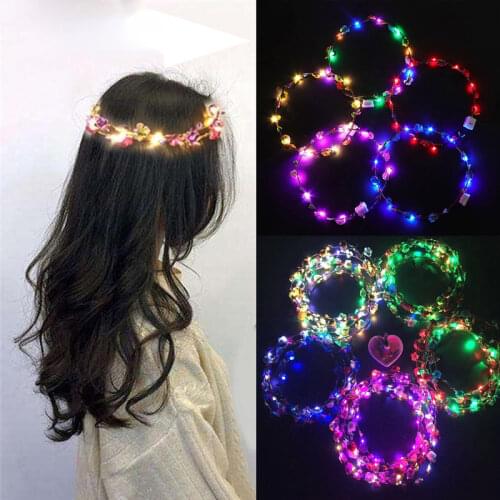5PCS Luminous Wreath Wedding Party Crown Flower Headband with LED Lights Christmas Neon Wreath Decoration Luminous Headband