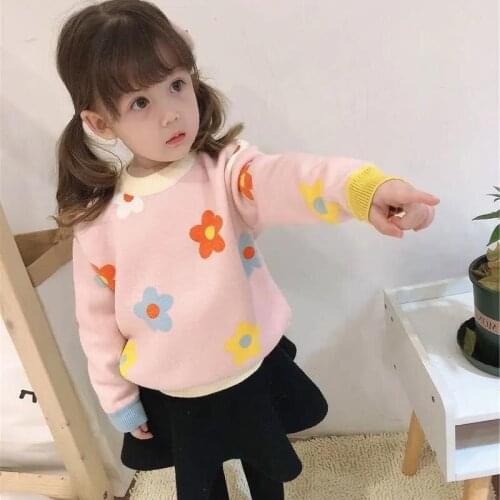 Girls Sweater Kids Babys Coat Outwear 2021 Velvet Thicken Warm Winter Autumn Knitting Tops Pure Cotton School Childrens Clothi