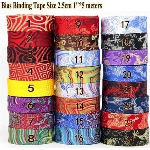 Woven Satin Brocade Fabric Bias Binding Tape Cutting Fold Tape DIY handmade sewing cosplay Cloth 2.5cm 1" *5m