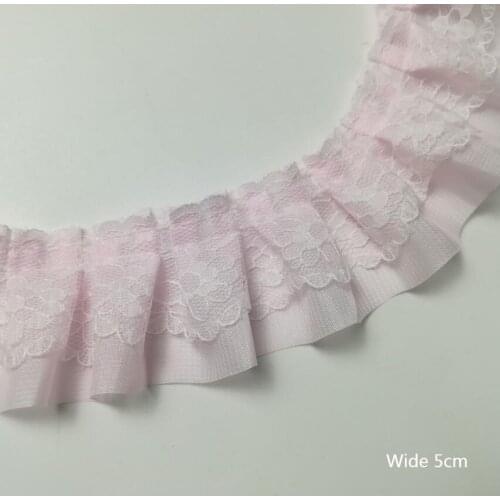 1Yards Embroidery Tulle Lace Fabric 5cm Pink Lace Fabric Ribbon Chiffon Lace Collar Ribbons and Trims For Sewing dentelle L21