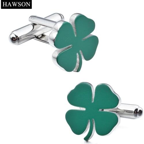 HAWSON Cufflinks of Fashionable Style Four-Leaf Four-leaved Clover Cyan/Indigo Cuff Links for French Cuffs/Shirts Gift for Men