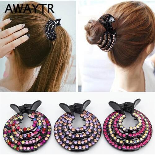 AWAYTR New Half-balloon Hair Clip Women Nest Expanding Rhinestone Hairpin Girls Fashion Hair Claws Hair Bun Holders Accessories