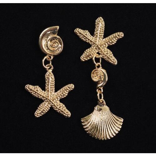 2020 New ZA Gold Seastar Seashell Drop Earrings Women Asymmetry irregular Statement Long Dangle Earrings Jewelry Fashion