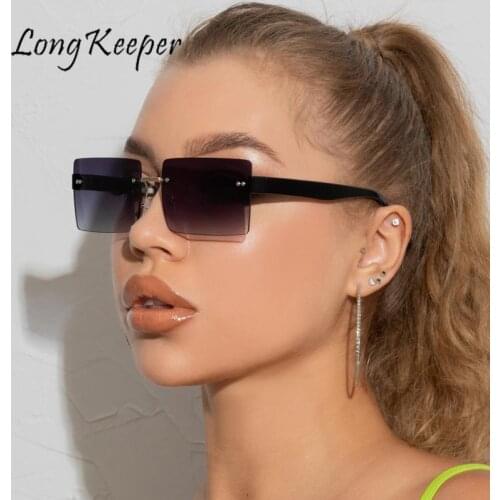 Rimless Rectangle Women Sunglasses 2021 Luxury Brand Brown Lens Sun Glasses Fashion Square Shades Gradient Eyewear Lentes De Sol
