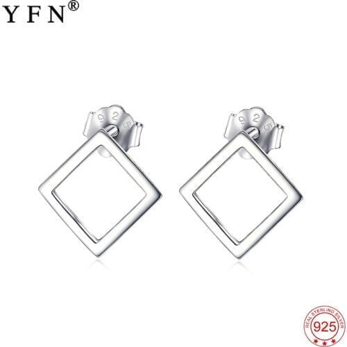 Earrings Women 925 Sterling Silver Stud Earrings Silver Square Shape Hollow Stud Earring for Ladies Fashion Ear Jewelry GNE9421