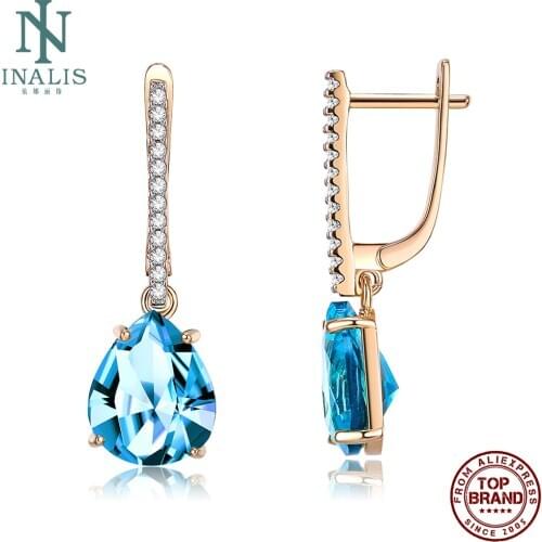 INALIS Fashion Earrings Copper Blue Water Drop Cubic Zircon Earring For Women Engagement Jewelry Recommend Romantic Gift 2021