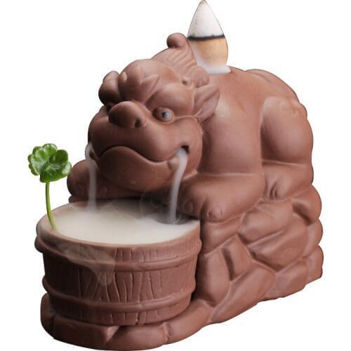 1Pc Ceramic Burner With 5Pc Backflow Incense Cones Bullet Incense Stickers Holder Big PIXIU Lucky Brave Censer Home Decoration