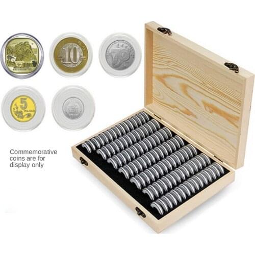 100pcs Coin Storage Box Tarzan Wooden Commemorative Coin Collection Case Container with Adjustment Pad Collection Box