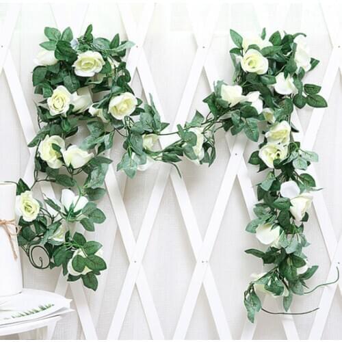 2.2m Artificial Rose Flowers Rattan String Vine Romantic Wedding Home Decoration Hanging for Wall Garden Decor Fake Plant DIY
