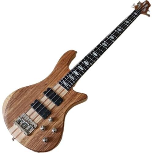 4 Strings Guitar Neck Through Electric Bass Guitar Right and Left Hand Natural Color Zebrawood Top 43 Inch with Free Bass Bag