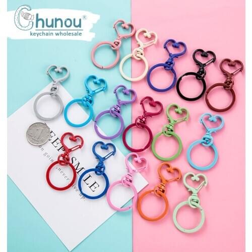 5PCS/Lot Colorful Heart Keychains Lobster Clasps Hooks Key Chain Key Rings For DIY Jewelry Making Pom Pom Keychain Findings