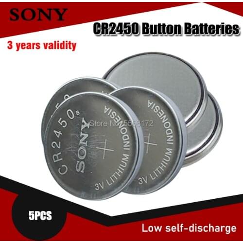 5PCS 100% Original Sony CR2450 CR 2450 3V 550mah Lithium Batteries For swatch watch Car key clocks Pedometer Button Coin Cell