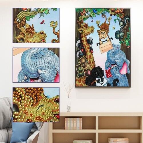 Diamond Painting DIY 5D Special Shape Rhinestones Giraffe Elephant Monkey Animal Partial Drill Crystal Diamond Wall Art Kits
