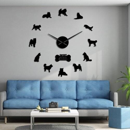 Alaskan Malamute Silent DIY Wall Time Clock Mally Puppy Dogs Postures Wall Art Hanging Timepieces Frameless Wall Watch Decor