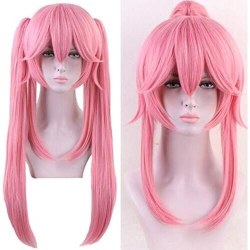 Anime FGO Cosplay Servant Caster Tamamo no Mae Pink Synthetic Hair With Chip Ponytails for Adult Fate Grand Order + Wig Cap