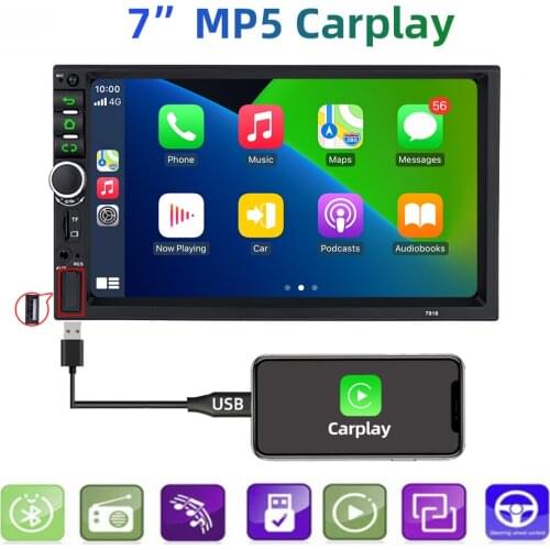 JMANCE 2 Din Carplay Car Radio Mirror Link Bluetooth 7" Touch Screen HD MP5 Video Player USB Aux Stereo Audio System Head Unit