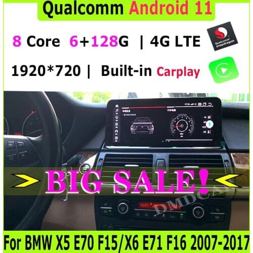 10.25" Qualcomm CPU Android 10 Car Multimedia Player GPS for BMW X5 E70 F15/X6 E71 F16 2007-2017 CCC CIC Radio Stereo Navigation