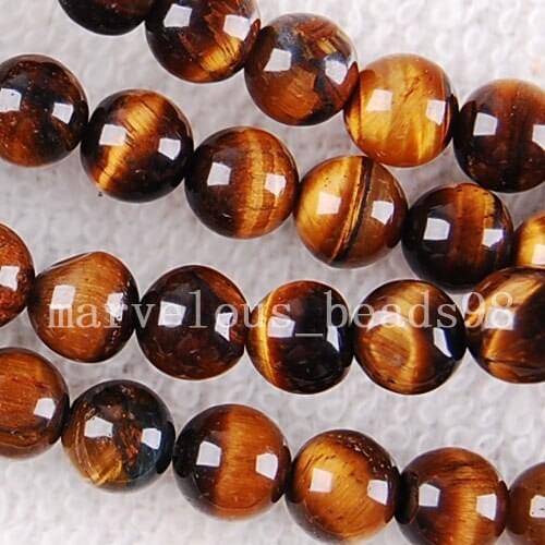 Free Shipping Fashion Jewelry 6mm Smart Tiger Eye Ball Loose Beads 15" E0103