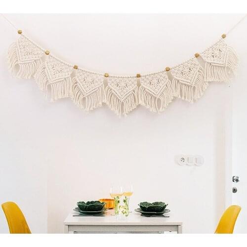 Bohemian Banners Macrame Wall Hanging Tapestry Art Wall Accents Yellow Beads Tassels Chic Boho Decor Dorm Room Home Decoration