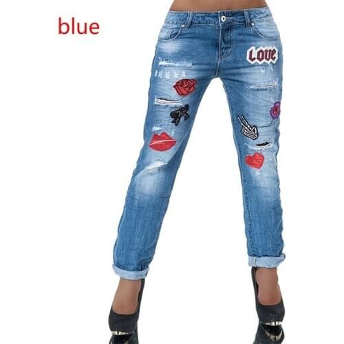 Jeans Woman Denim Trousers Women Clothing Low Waist Jeans Streetwear Embroidered Jeans Fashion Low Waist Slim Fit Ripped Jeans